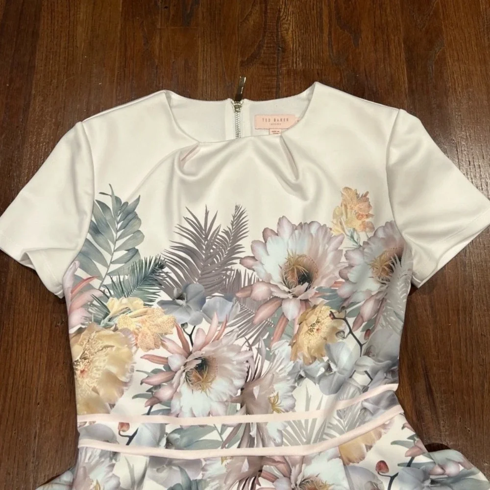 Ted Baker London Floral Skater Dress White haylinn woodland Kentucky derby M L 4 - Picture 3 of 10